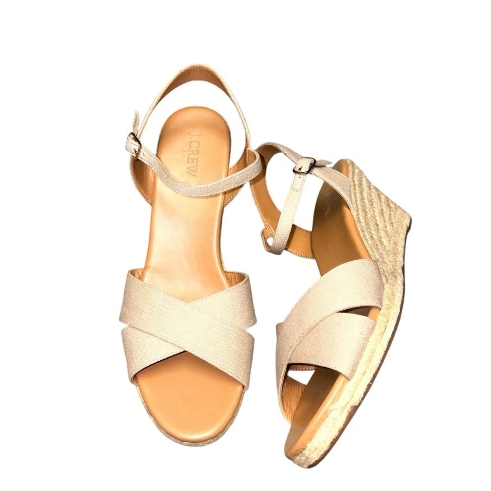 J. CREW Women's Canvas peep toe wedge espadrilleSize 10